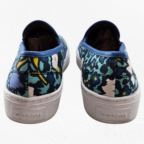 Coach Cameron Blue Green Yellow Floral Canvas Casual Slip-On Sneakers Size 7 - Picture 5 of 10